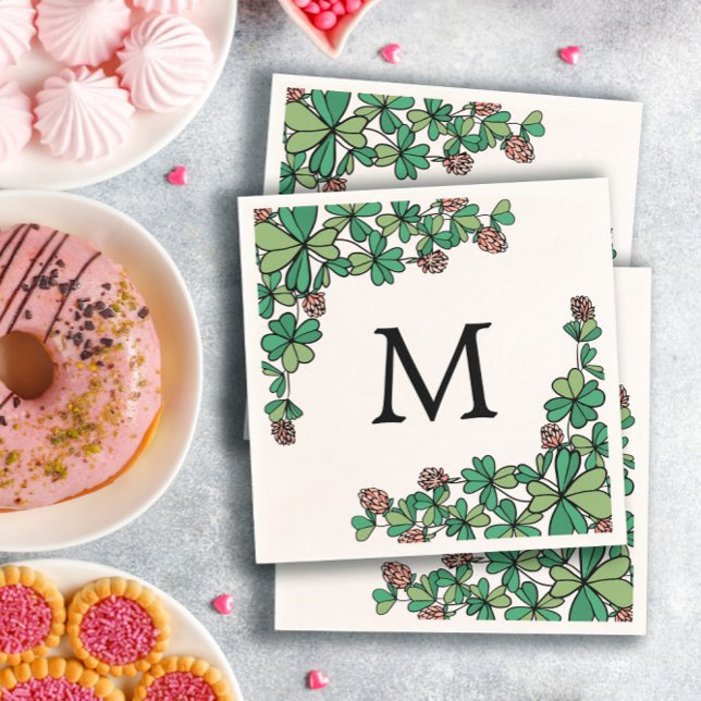 Lucky Charm Clover Pink Flowers Monogram Napkin (Creator Uploaded)