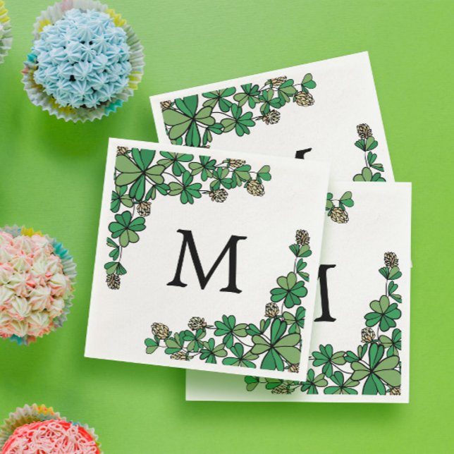 Lucky Charm Clover White Flowers Monogram Napkin (Creator Uploaded)