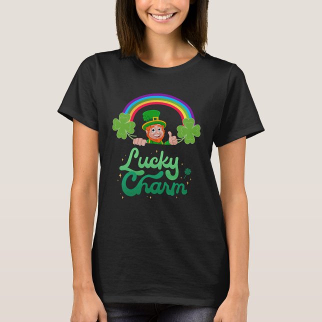 Lucky Charm Cute St Patrick s Day C Leaf Rainbow T-Shirt (Front)
