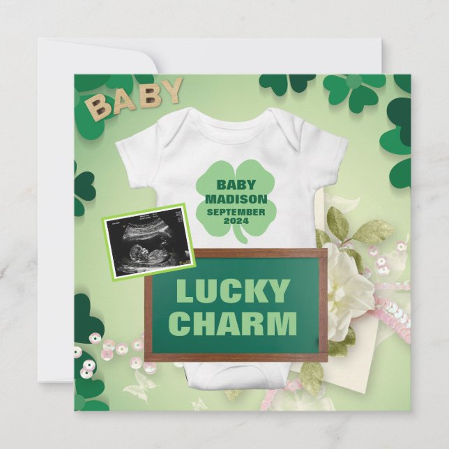 Lucky Charm Digital Pregnancy Announcement (Front)
