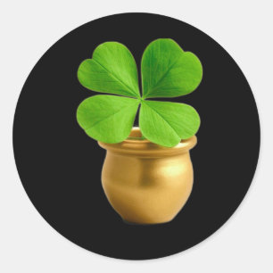Lucky Charm Golden Pot With Four-leaf Clover St. P Classic Round Sticker