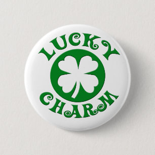 Lucky Charm Green/White Circle 6 Cm Round Badge