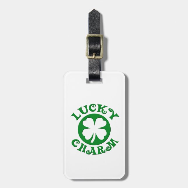 Lucky Charm Green/White Circle Luggage Tag (Front Vertical)