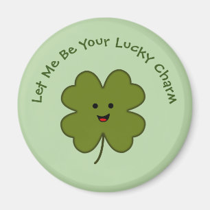 Lucky Charm Happy Four Leaf Clover Magnet