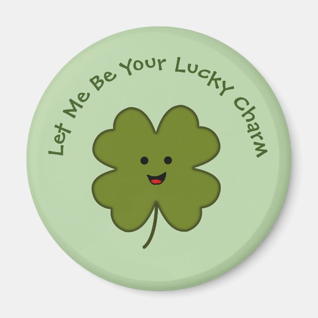 Lucky Charm Happy Four Leaf Clover Magnet (Front)