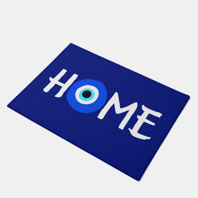 Lucky Charm HOME Blue and White Doormat (Angled)