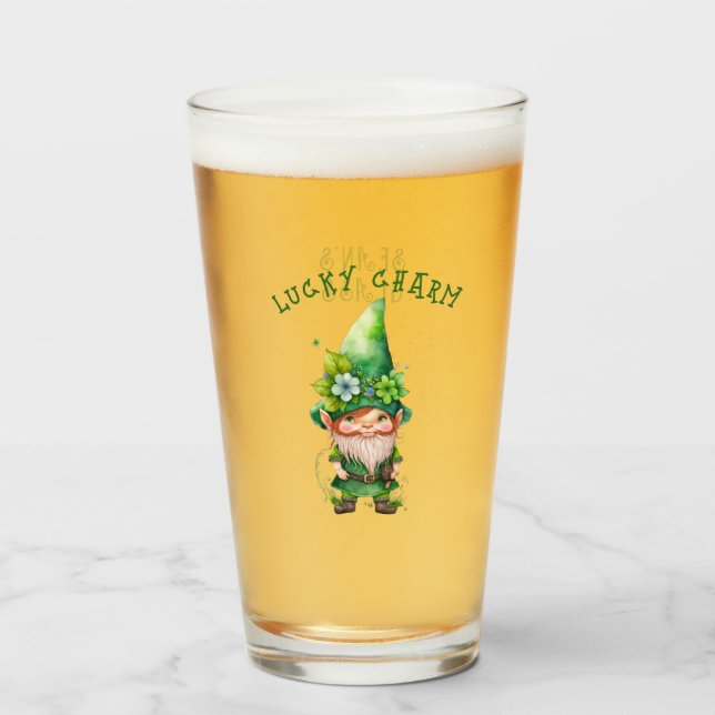 Lucky Charm Leprechaun Gnome - Personalised Glass (Front Filled)