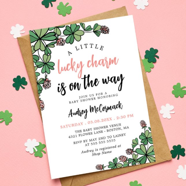 Lucky Charm On the Way Girl Baby Shower Invitation (Creator Uploaded)