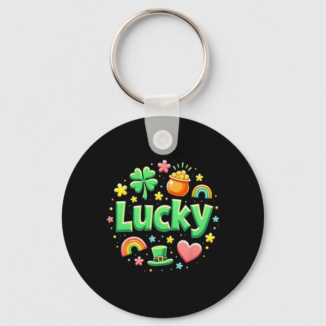 Lucky Charm Patricks Day Pot Of Gold Irish Shamroc Key Ring (Front)