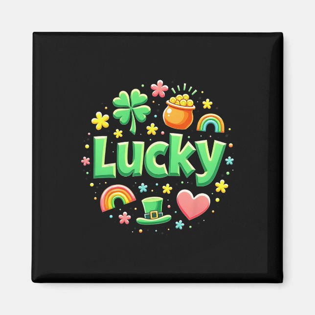 Lucky Charm Patricks Day Pot Of Gold Irish Shamroc Magnet (Front)