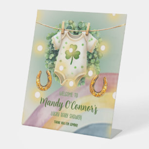 Lucky Charm Shamrock and Rainbow Baby Shower Pedestal Sign