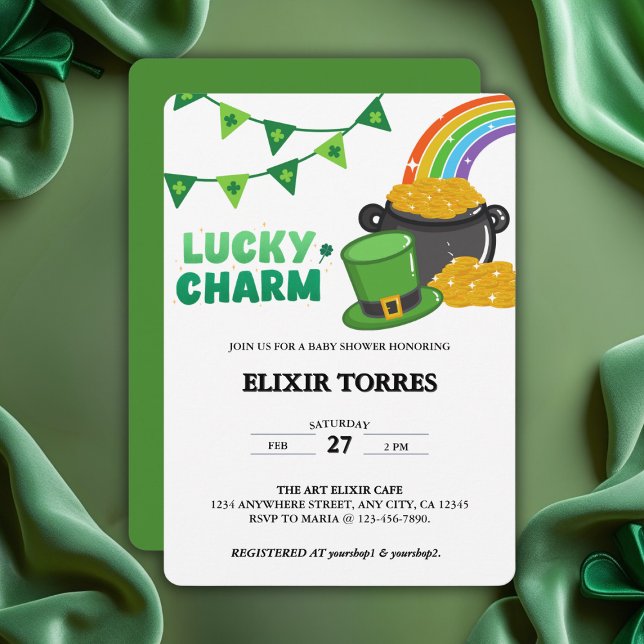 Lucky Charm Shamrock St. Patrick's Day Baby Shower Invitation (Creator Uploaded)