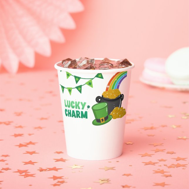 Lucky Charm Shamrock St. Patrick's Day Baby Shower Paper Cups (Insitu)