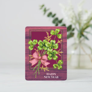 Lucky Charm Shamrocks Vintage Cute Happy New Year Holiday Card