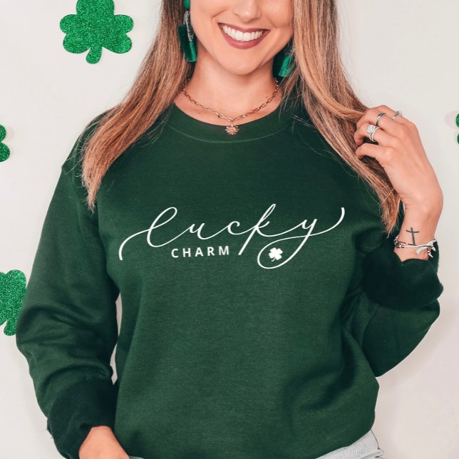 Lucky Charm St. Patrick’s Day Cute White Script Sweatshirt (Creator Uploaded)