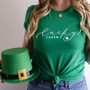 Lucky Charm St. Patrick’s Day Cute White Script T-Shirt