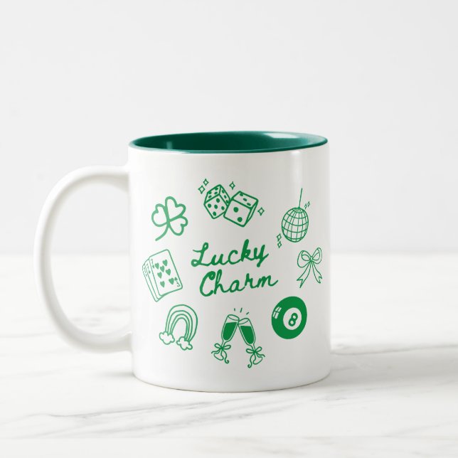 Lucky Charm St Patricks Day Lucky Clover Two-Tone Coffee Mug (Left)