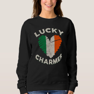 Lucky Charmer Grunge Heart Irish Flag St Patrick's Sweatshirt