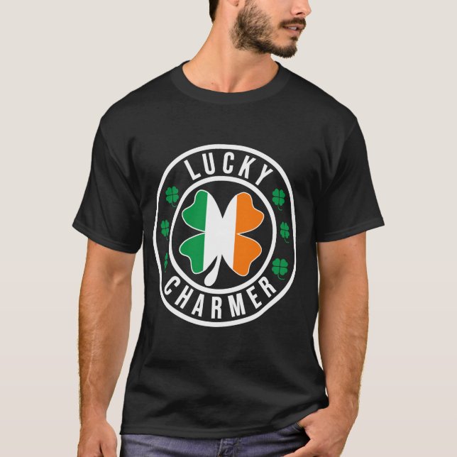 Lucky Charmer Irish Flag Shamrock T Shirt (Front)