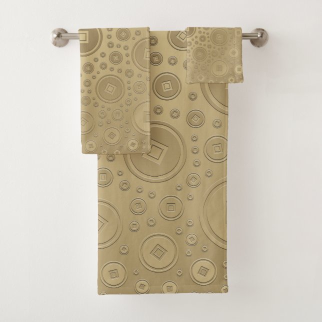 Lucky Chinese coins pattern pastel gold Bath Towel Set (Insitu)