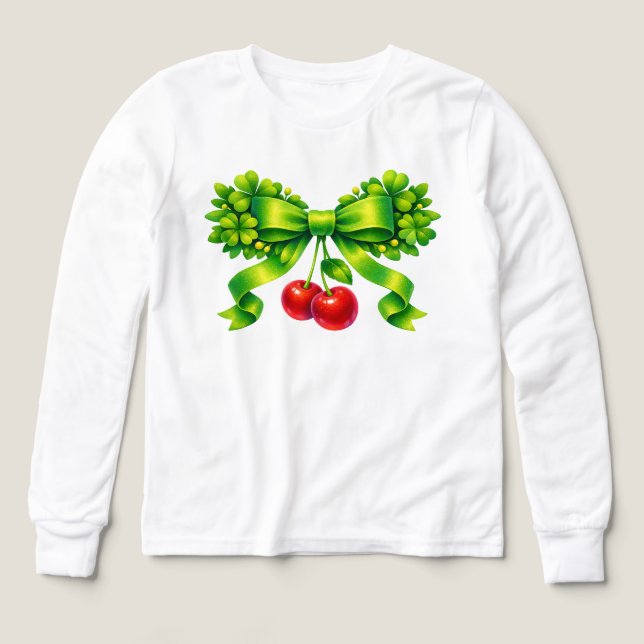Lucky Clover Bow with Cherries Green Design (Design Front)