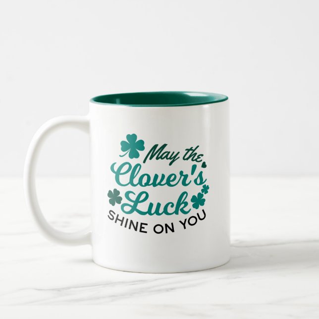 Lucky Clover Charm - May the Clover's Luck Shine Two-Tone Coffee Mug (Left)