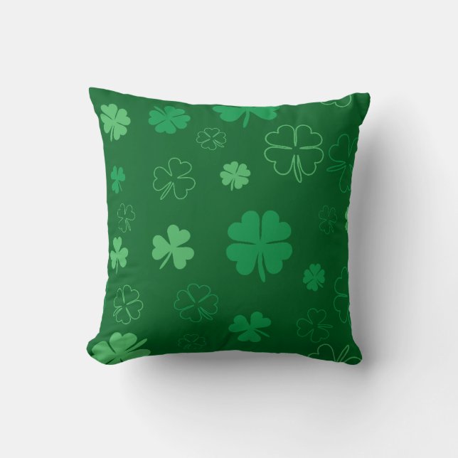 Lucky Clover Dark Green Decorative Throw Pillow (Front)