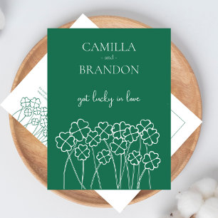 Lucky Clover Emerald Green Modern Save The Date Postcard