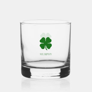 Lucky Clover Green Shamrock Irish Whiskey Glass