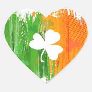 Lucky Clover & Ink Background Heart Sticker