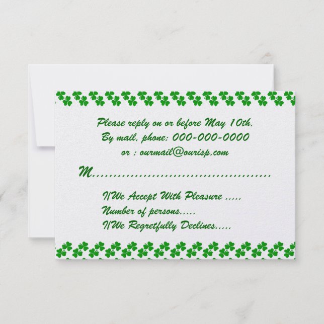 Lucky Clover Irish Wedding RSVP Card (Front)