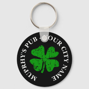 Lucky clover keychain with custom Irish pub name