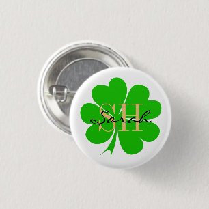 Lucky Clover leaf monogrammed & Shamrock / Irish 3 Cm Round Badge