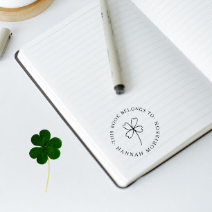 Lucky clover Simple Library Book Custom Name Rubber Stamp