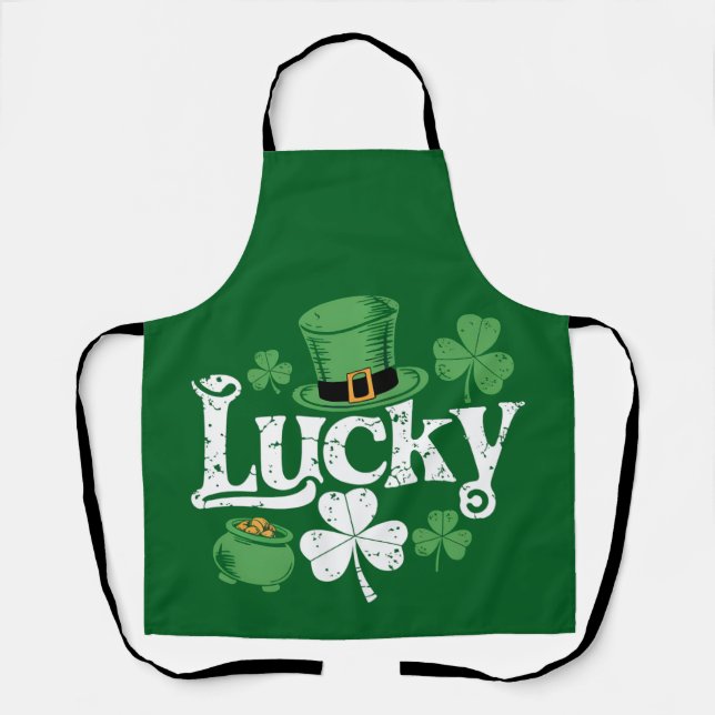 Lucky Clover St Patrick's Day Shamrock Vintage Apron (Front)