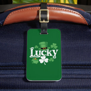 Lucky Clover St Patrick's Day Shamrock Vintage Luggage Tag