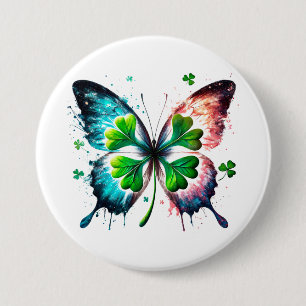 Lucky clover with butterfly 7.5 cm round badge