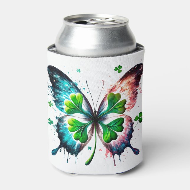 Lucky clover with butterfly can cooler (Can Front)