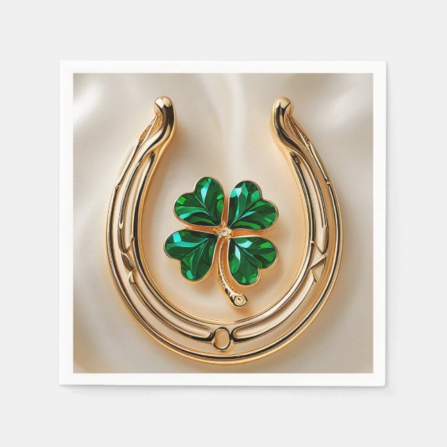 Lucky clover with Gold Horseshoe Napkin (Front)
