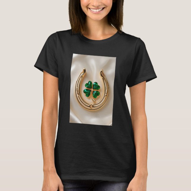 Lucky clover with Gold Horseshoe T-Shirt (Front)