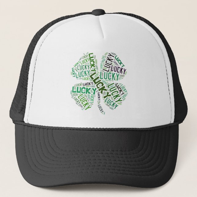 Lucky Clover Word Art Trucker Hat (Front)