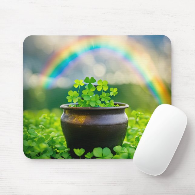 Lucky Clovers In A Pot Mouse Pad (With Mouse)