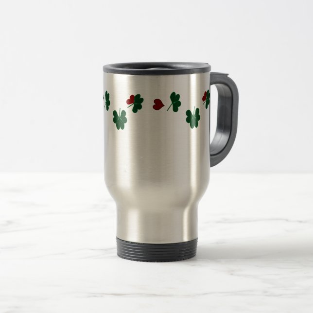 lucky clovers travel mug (Front Right)