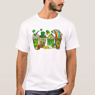Lucky Coffee Rainbow Leopard Coin Shamrock St Patr T-Shirt