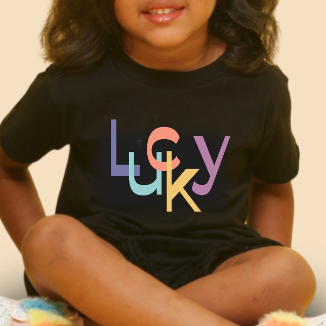Lucky Colourful Baby T-Shirt | DP7Art (baby t shirt, black t shirt, typo, text, colorful, multicolor, catchy, cool, playful, funny t shirt)