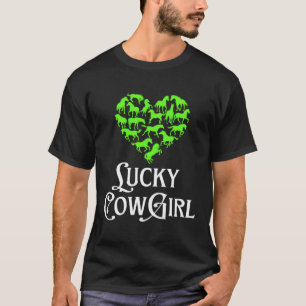 Lucky Cowgirl Horse Girl St Paddy s Day Green Hear T-Shirt