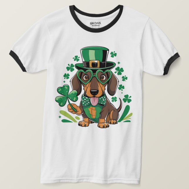 Lucky Dachshund St Patrick's Day Shamrock Dog Love T-Shirt (Design Front)