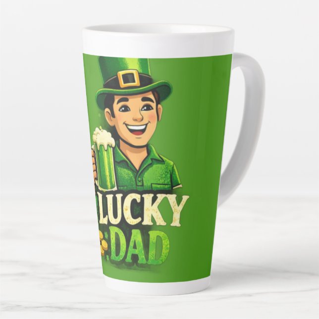 Lucky Dad – St. Patrick’s Day Clover Design Latte Mug (Right Angle)