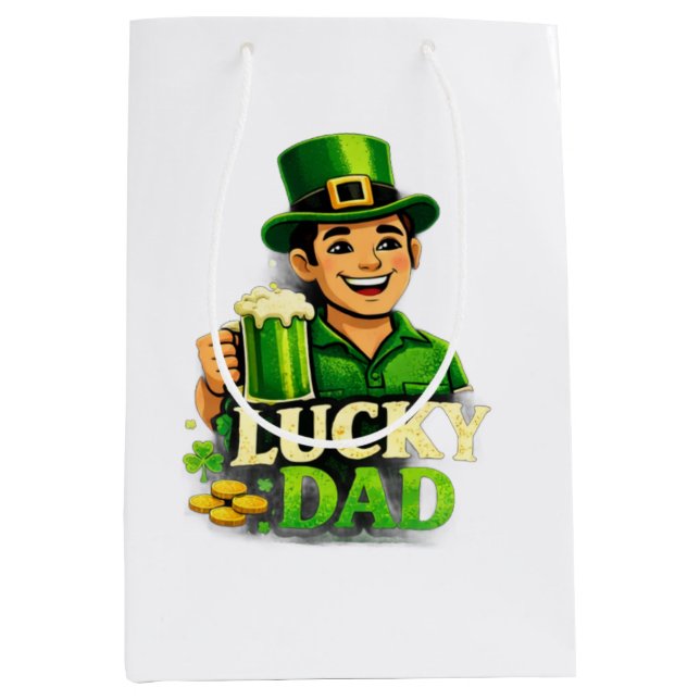Lucky Dad – St. Patrick’s Day Clover Design Medium Gift Bag (Front)