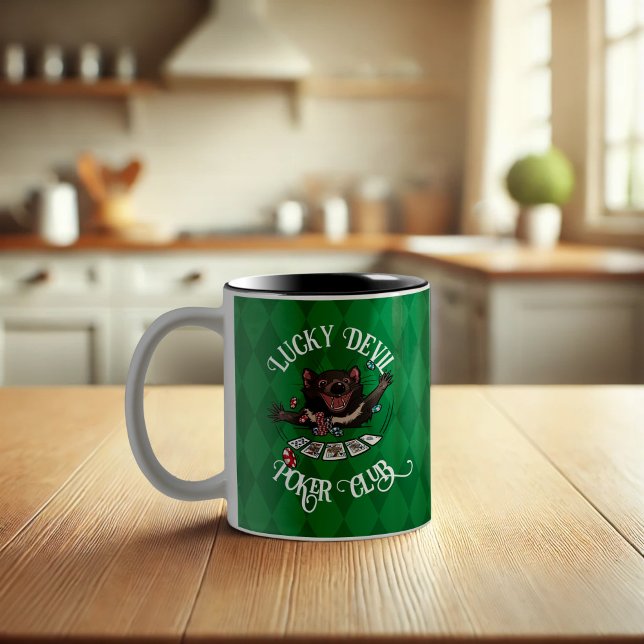 Lucky Devil Poker Club Funny Tasmanian Devil Art Two-Tone Coffee Mug (Creator Uploaded)
